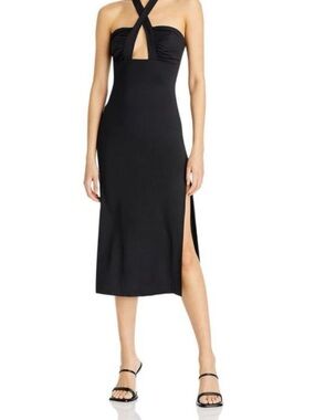NWT Bardot Black Cross-Halter Midi Dress with Side Slit
